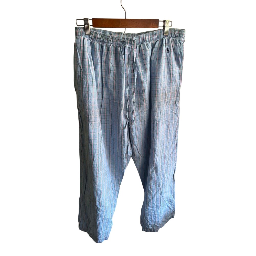 Polo Ralph Lauren Pajama Pants Mens L Blue Plaid Cotton Excellent Sleepwear